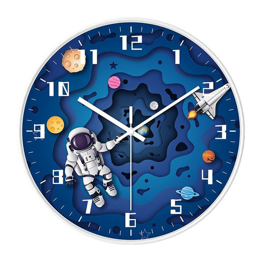 Babetime Kids Space Wall Clock 3D Astronaut Rocket Planet Galaxy Design Silent Non-Ticking 12 Inch – Purple