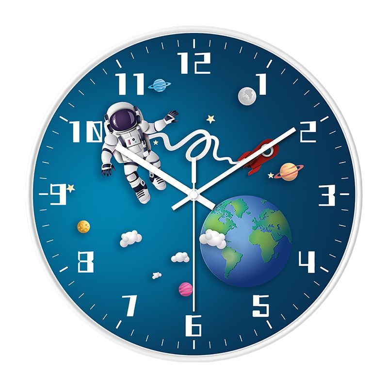 Babetime Kids Space Wall Clock 3D Astronaut Rocket Planet Galaxy Design Silent Non-Ticking 12 Inch – Purple