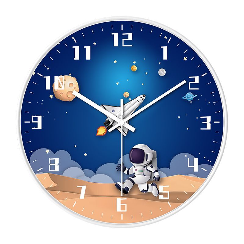 Babetime Kids Space Wall Clock 3D Astronaut Rocket Planet Galaxy Design Silent Non-Ticking 12 Inch – Purple