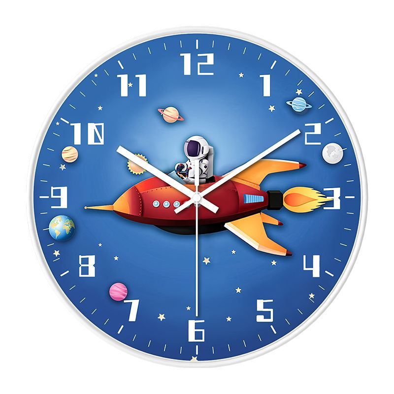 Babetime Kids Space Wall Clock 3D Astronaut Rocket Planet Galaxy Design Silent Non-Ticking 12 Inch – Purple