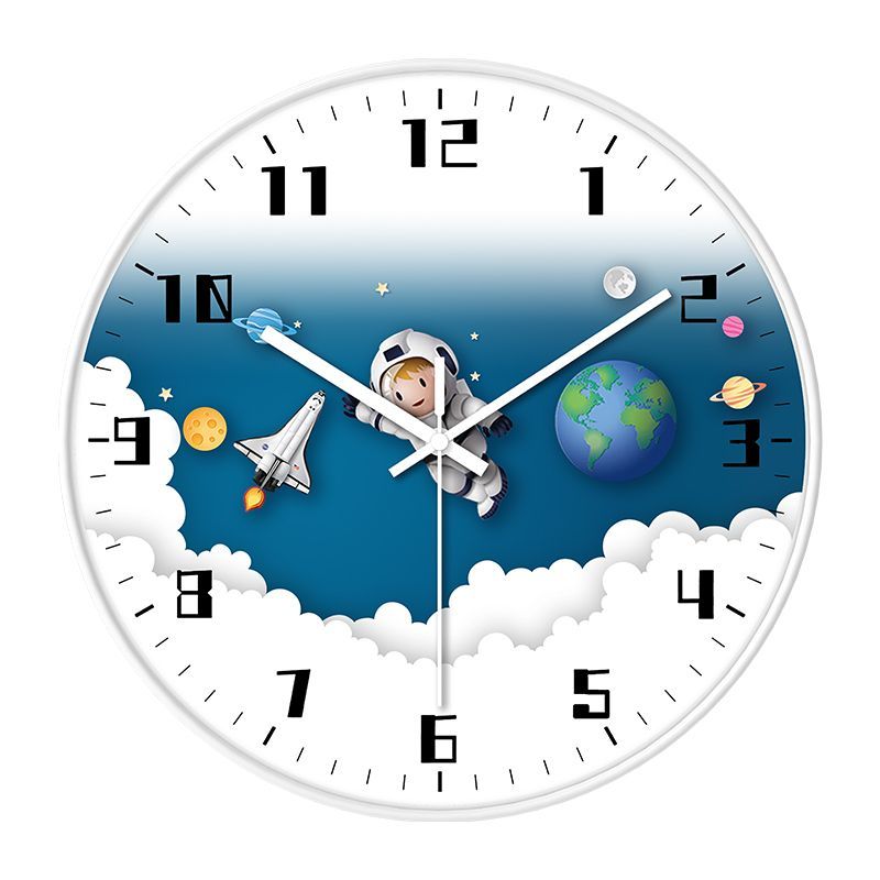 Babetime Kids Space Wall Clock 3D Astronaut Rocket Planet Galaxy Design Silent Non-Ticking 12 Inch – Purple