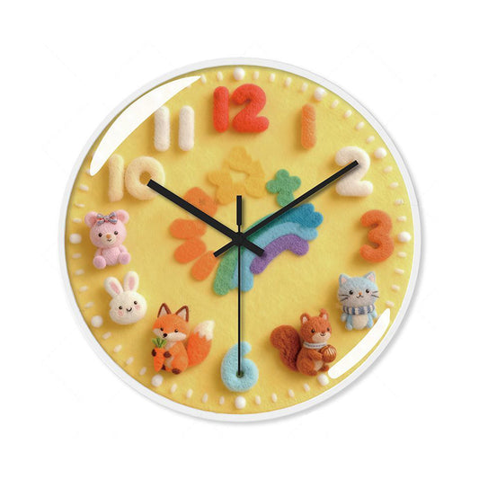 Babetime Kids Wall Clock Felt Animal 3D Numbers Silent Non-Ticking 12 Inch – Orange