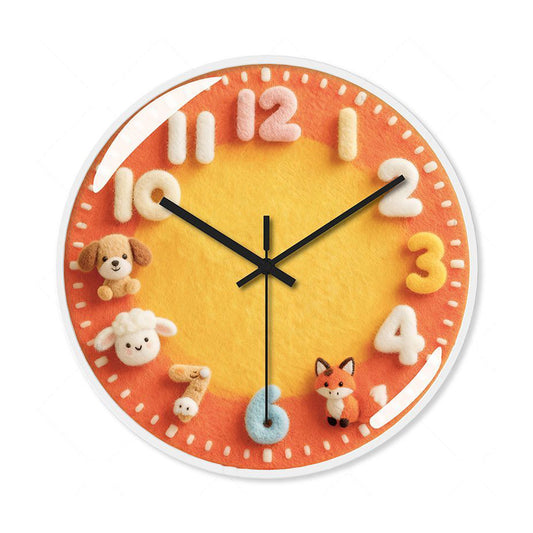 Babetime Kids Wall Clock Felt Animal 3D Numbers Silent Non-Ticking 12 Inch – Orange